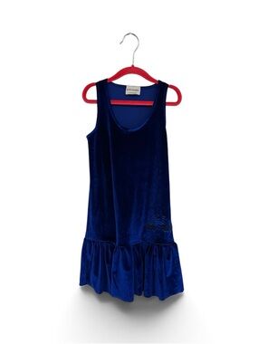 Bobo Choses Girls' Deep Blue Velvet Sleeveless Ruffle Hem Dress